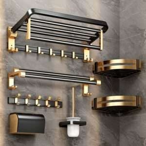 Minimalist Wall-Mounted Towel Rack, Space Aluminum, Black/Gold