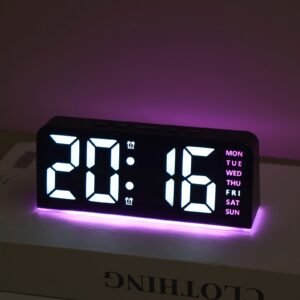 Compact LED Alarm Clock with Light, Date, USB, Bright Adjust, Flat Crown