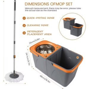 Smart Mop Cleaning System: Bucket + 2 Microfiber Heads (Red & Black)