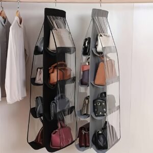 Wardrobe Hanging Handbag Organizer | 8-Pocket Transparent Non-Woven Fabric Storage Bag | Space-Saving Closet Accessory for Women's Purses & Wallets | Multi-Color Options | Ideal for Home Organization, Purse Accessories