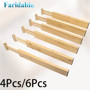 4/6pcs Bamboo Drawer Dividers - Expandable & Adjustable, Telescopic Range is from 43cm to 56cm, Drawer Underwear and Socks Separation organizer, Versatile Organizer for Home Efficiency - Neat Storage Solution