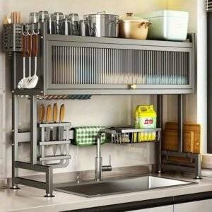 3-Tier Over-Sink Dish Drainer Rack with Cover for Organized, Space-Saving Kitchen Storage
