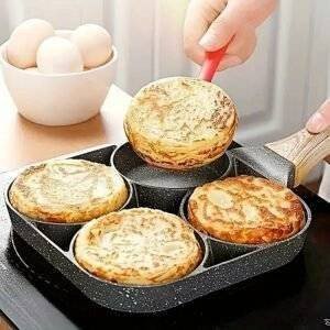 Non-Stick 4-Hole Aluminum Frying Pan for Omelettes, Eggs, Dumplings, Steaks & More, Induction Compatible