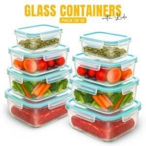 KICHLY Airtight Borosilicate Glass Food Storage Containers with Leakproof Lids