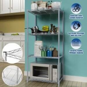 4-Tier Heavy-Duty Chrome Wire Shelving Unit 50kg Per Shelf (1100 lbs Total), Adjustable Stainless Steel Rack 120x56x35cm