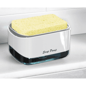 Soap Pump & Sponge Caddy – One-Handed Press Dispenser with Non-Slip Base, Sink Organizer