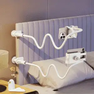 360° Rotating Gooseneck Holder with Dual Clamps for Desk & Bed