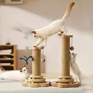 Multi-Level Sisal & Wood Cat Scratching Tower with Climbing Levels, Nest, and Space-Saving Design