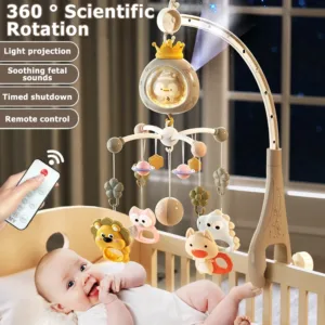 ​Baby Crib Mobile with Projector and Night Light, Remote Control Musical Rotating Toy with Soothing Lullabies for Newborns