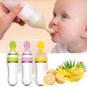 Squeeze Silicone Baby Feeding Bottle with Spoon 🍼 | Mess-Free Rice Cereal & Food Supplement Dispenser ✨