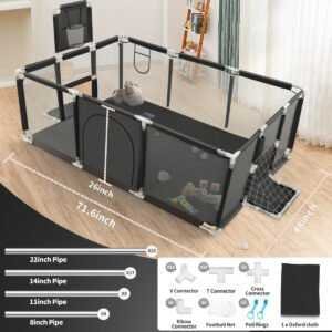 180cm Portable Black Pet Playpen with Zipper Door