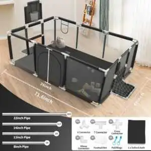 180cm Portable Black Pet Playpen with Zipper Door
