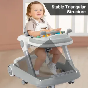 2 in 1 Baby Walker, Toddler Baby Push Walker with Removable Feeding Tray and Music Tray(Without Battery), Activity Walker
