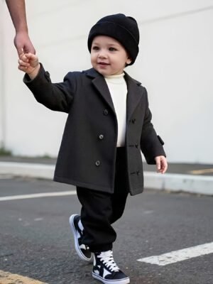 Spring/Autumn Boys' Collared Button-Up Long Sleeve Gray Coat Jacket Casual 1pc