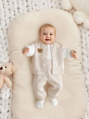 2pc Toddler Boys’ Bear Embroidery Cardigan & Joggers Set