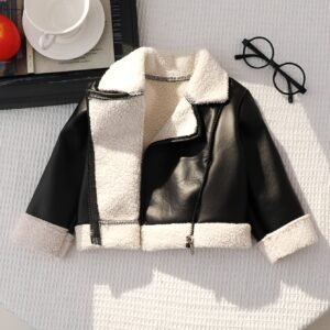 ProductBaby Girls’ Solid Velvet Zip-Up Jacket with Classic Collar